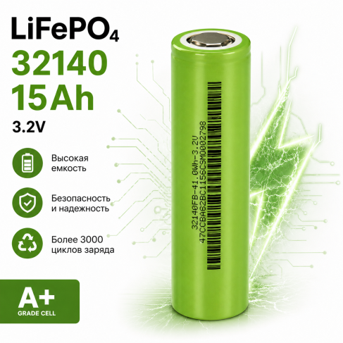 Железофосфатный аккумулятор 32140 ёмкость 15 А*ч