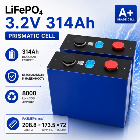 Железофосфатный аккумулятор  208.8*173.5*72 ёмкость  314 А*ч