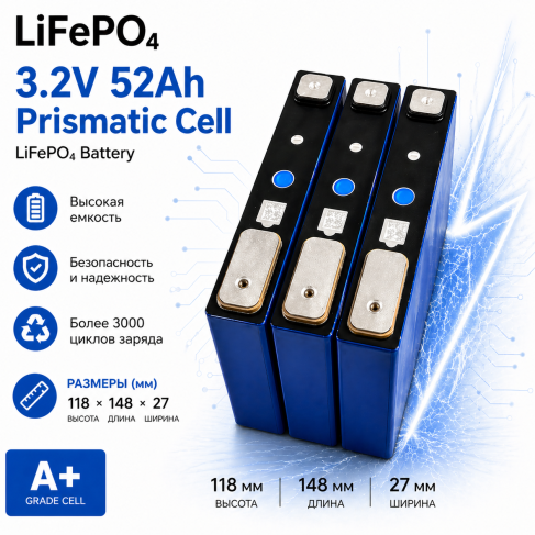 Железофосфатный аккумулятор 118*148*27 ёмкость  52 А*ч